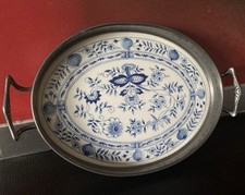 WESTRAVEN ANNO 1661 DELFTS BLAU SERVIERTABLETT MIT ZINNRAND 501 PORZELLAN ...