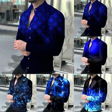 Modische Muskel T Kleid Shirts Tops Herren Button Down Langarm 3D Druck