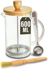 French Press 0,6L aus Glas Kaffeebereiter Set 2 Tassen Kaffee Tee Presse