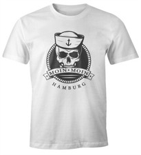 Herren T-Shirt Totenkopf Matrose Anker Motiv Skull Emblem Schriftzug Moin Moin