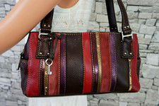 FOSSIL DAMEN ECHT LEDER HAND SCHULTER VINTAGE TASCHE ANHÄNGER MULTICOLOR