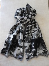 ESPRIT Schal Damen Tuch - Schwarz / Grau mit Lurex - Wollmischung - 70 x 1,90 cm