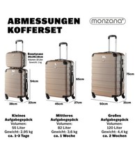 Monzana Hartschalenkofferset Essential 3+1 Beauty Case Champagner Stabil
