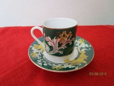 Porzellan Mocca Tasse + Untertasse - grün + floral + Engel bzw. Putten  /S62