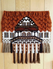 Wandteppich, altdeutsches Haus, ca.86 x 88 cm, vermutlich Junghanswolle