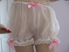 weiße Nylon Rüschen Bloomers Spitze Sissy Slips transparent feminin Dessous Vintage