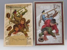 Jugendstil  Entwurf  Alfred Mailick Schlittenfahrt  handgemalter AK Entwurf