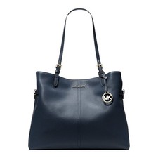 Michael Kors Lenox Shopper Large Navy Blue Logo Canvas Tasche Gold Details Neu