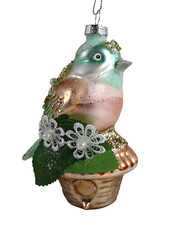 Vogel im Korb 12cm Anhänger Glas Weihnachten Weihnachtskugel Christbaum Schmuck