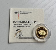 20 € Goldmünze 2011: Deutscher Wald Buche Mzz. G st