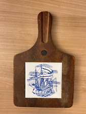 Nostalgie Brotzeitbrett mit Kachel Fliese Holzbrett Kachel Maße 28 x 19 cm