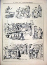 Original alter antiker Druck 1879 Dairy Show Islington Käsemühle Sahne Butter