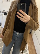 Vero Moda Damen Cardigan Strickjacke Braun Senf offene Front Lederoptik Gr. M/38