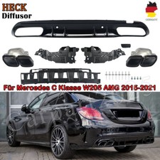 Heckdiffusor Glänz Schwarz & Endrohre für Mercedes W205 S205 Sport C63 Diffusor