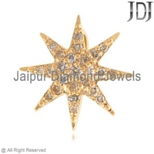 Solid 14k Gelbgold Klein 10 MM Star Anhänger Natürlicher Diamant Starburst
