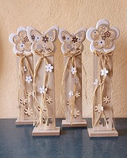 Deko Holzblumen 4 Stück natur-weiss, Höhe 40 cm