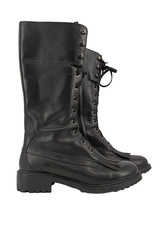 Hugo Boss Damen Schnürstiefel Gr.40 Schwarz Leder Flach Mandelform Klassisch