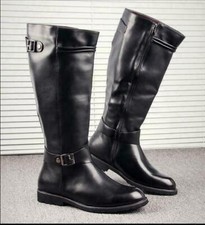 Herren Reiten Militär Pu Leder Knie Hohe Reitstiefel Schuhe Reißverschluss Größe