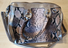 Handtasche Damen, Henkeltasche, Riemen, Schlangenoptik, glänzend, 38x18x25 cm