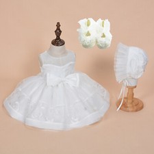 Baby Mädchen Spitze Taufkleid Elfenbein Hochzeit Party Kleid Haube und Schuhe 