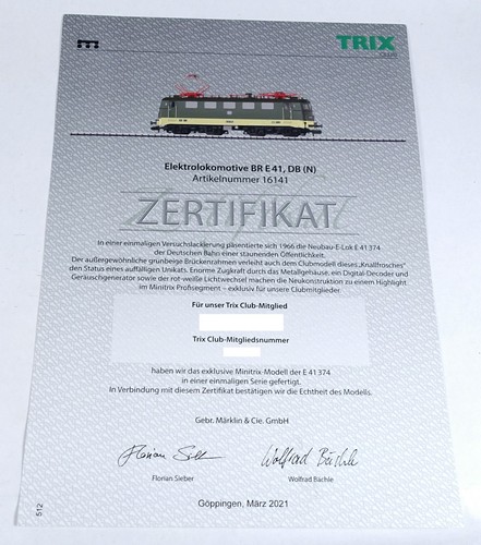 Trix minitrix 16141 zertifikat - trix,