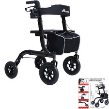 Rollator, Gehwagen, Faltbar, Senioren, Aluminium, 10/8 All-Terrain Räder, Sit...