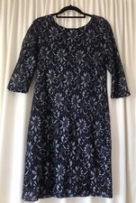 Damen Cocktailkleid Sommer Kleid blau silber Spitze knielang Gr. 42/44 L