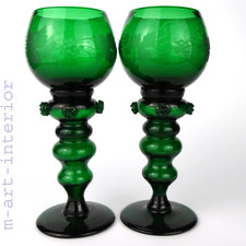 2x Weinglas, Weinrömer, Römerglas,Weinranken, Noppen,H. 18cm Biedermeier um 1840