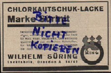 DRESDEN, Werbung 1936, Lackfabrik Wilhelm Süring Chlorkautschuk-Lacke Sürinit 