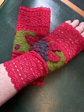 Armstulpen Walkloden Loden Stulpen Spitze rot Musterwalk  floral 22 cm