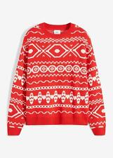 Hochgeschlossener Norweger-Pullover Gr. 44/46 Erdbeere Wollweiß Damenpulli Neu