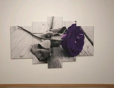  XXL Bild Lila Rose auf Leinwand  Kunstdruck Leinwandbild 1,70m Lang 5 Teilig 