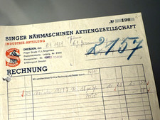 Antik Rechnung Dresden Singer Nähmaschinen historisch 9.9.1939