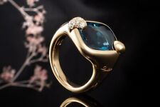 Pomellato Ring Ritratto Small London Topas Blau Diamanten in 750er Gold Schmuck