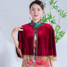 Damen Pleuche Umhang Quasten