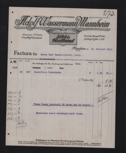 Mannheim rechnung 1915 - 1915,, adolf