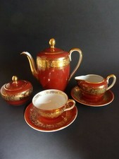 PORZELLAN-Rudolf Wächter RW Bavaria MOKKA-ESPRESSO-SERVICE-ROT-GOLD