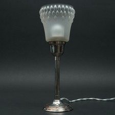 Art Deco Tischleuchte Chrom mattiertes Glas Frankreich neu verkabelt 1.EH