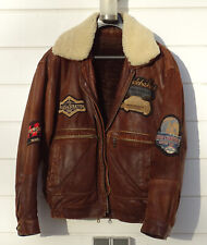 Herren Vintage Fliegerjacke Leder Fellkragen Bomberjacke Lederjacke Grösse M