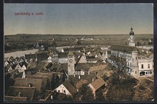 Ansichtskarte Landsberg a. Lech, Stadtansicht mit Kirche und Uhrturm 