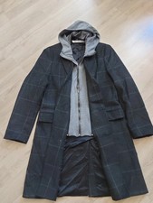 Zara Wollmantel, Kapuze, Gr. 50 (siehe Maße), dunkelgrau kariert