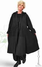 LAGENLOOK Softshell Fleece Glocken Mantel schwarz 46 48 50 52 54 56 58 XXL XXXL