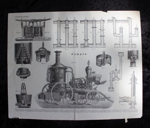 Antiker holzstich pumpen - antiker,