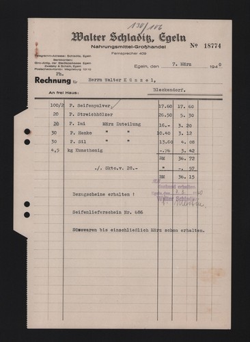 Egeln rechnung 1940 walter - rechnung, 1940,