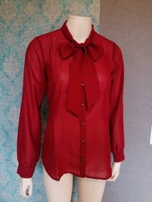 Wunderschöne Rote Bordeaux Chiffon Bluse S M 36 38 Rüschen Schleife adrett edel