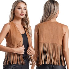 Frauen Weste Mittelalter Jacken Faux Wildleder Strickjacke 70er Jahre Clubwear