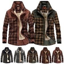 Flanell Thermo Hemd Herren Winter Mantel Fleece Bikerjacke Gefüttert Holzfäller