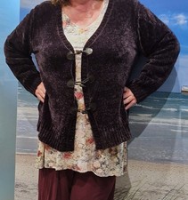 Gr 52 edle nachtblaue Chenillejacke Ulla Popken mit Knebelknöpfen neu ungetragen