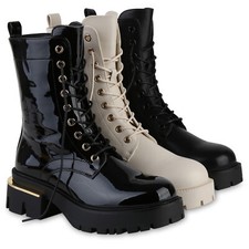 Damen Plateau Boots Stiefelette Profil-Sohle Stiefel Schnür 841361 Schuhe 