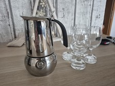 Orginal Bialetti Espressokocher Edelstahl alle Herdarten, 4 Espresso Gläser inkl